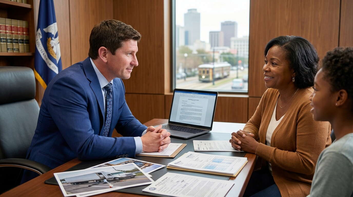 Sean Regan consulting with commercial vehicle accident clients