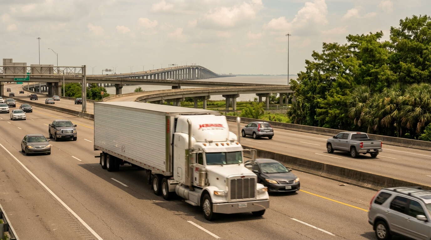 Commercial truck on New Orleans highway
