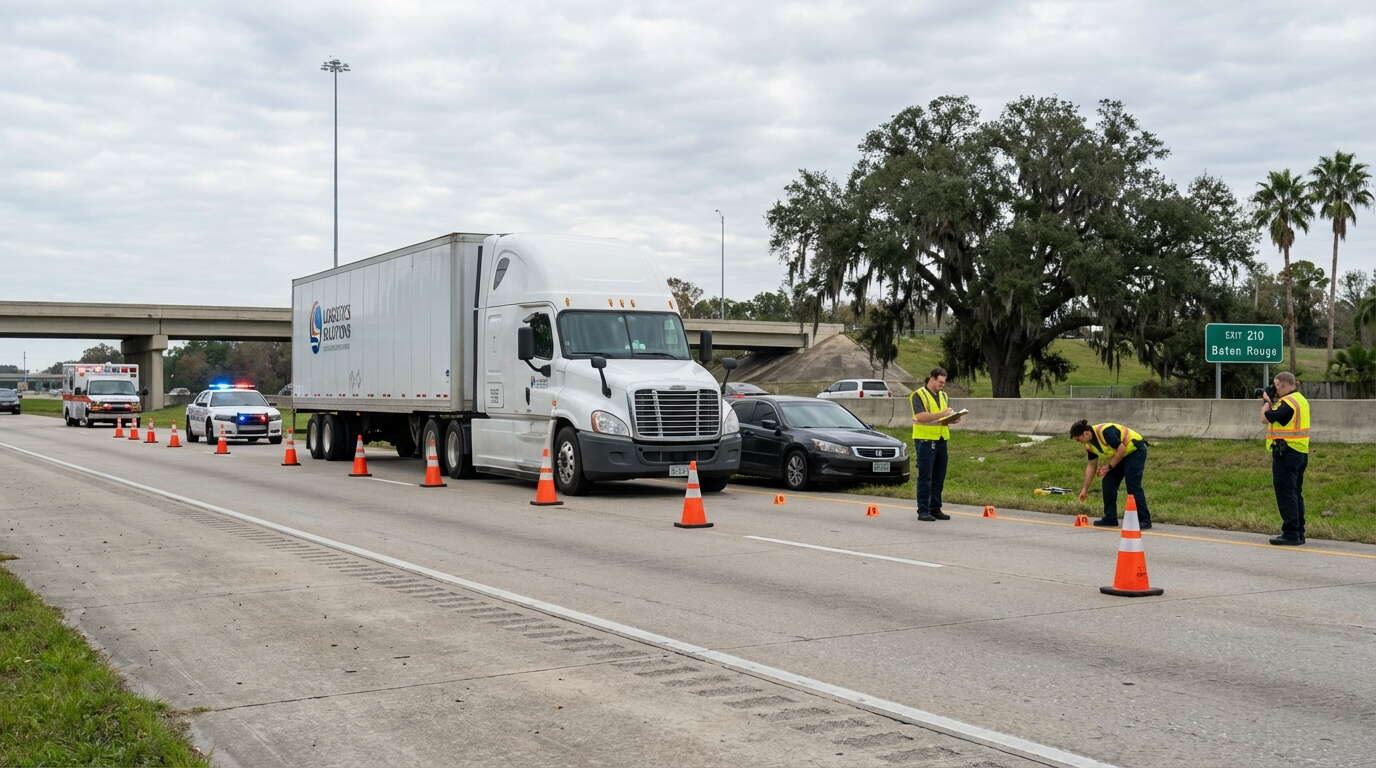 Commercial truck accident investigation on Louisiana highway